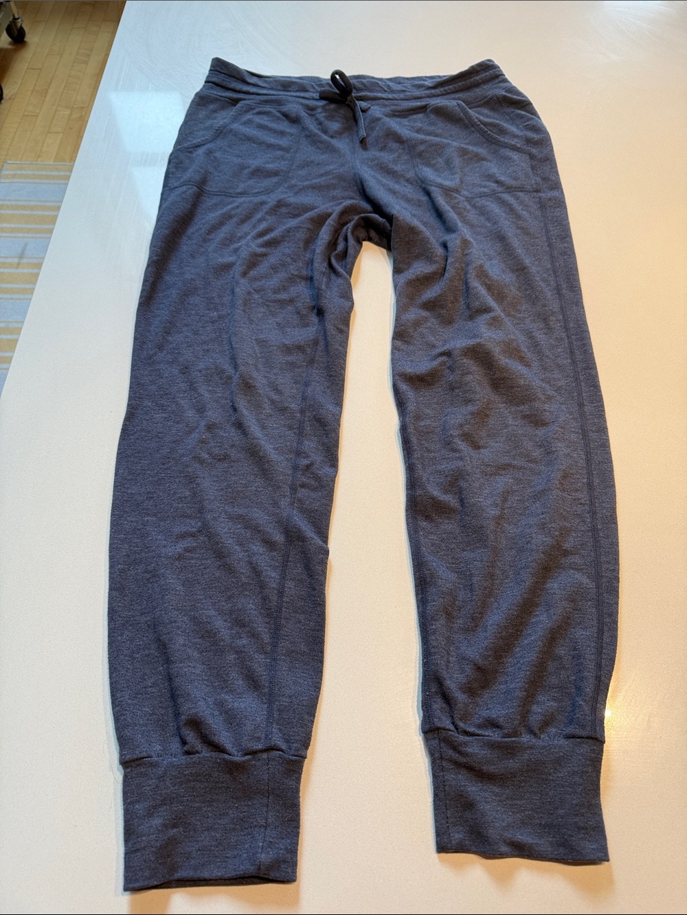 Cozy Drawstring Jogger Cuff Pants with Pockets, Heathered Navy, Size L